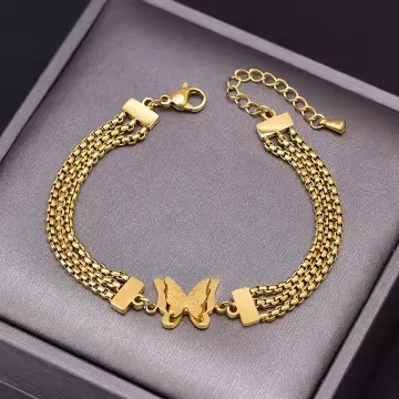 18k Gold Zircon Butterfly Cuban Chain Bracelet